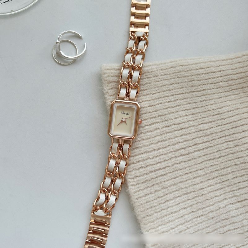 Fashion White With Silver Frame Stainless Steel Geometric Braided Chain Watch,Bracelets