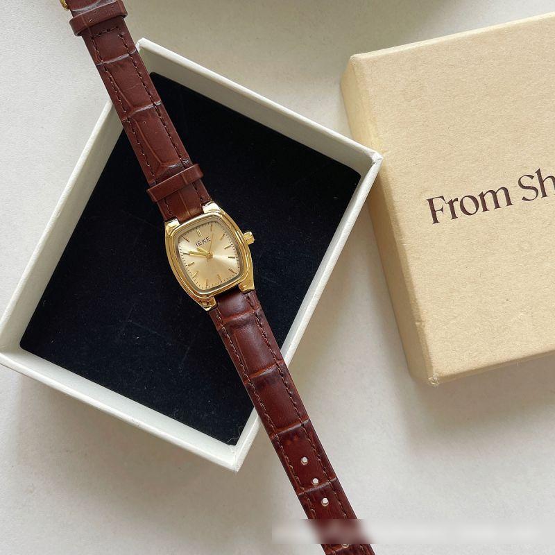 Fashion Coffee With Gold Frame And Gold Surface Stainless Steel Tonneau Dial Watch,Ladies Watches
