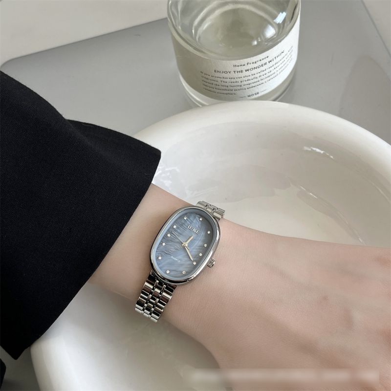 Fashion Silver With White Surface Stainless Steel Oval Dial Watch,Ladies Watches