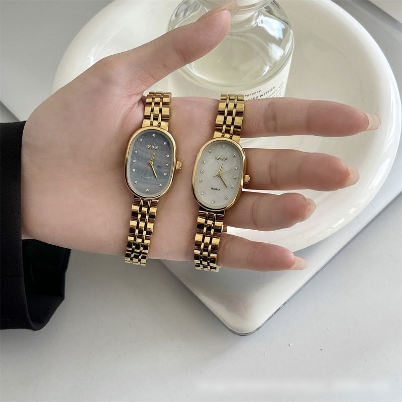 Fashion Gold With Blue Surface Stainless Steel Oval Dial Watch,Ladies Watches