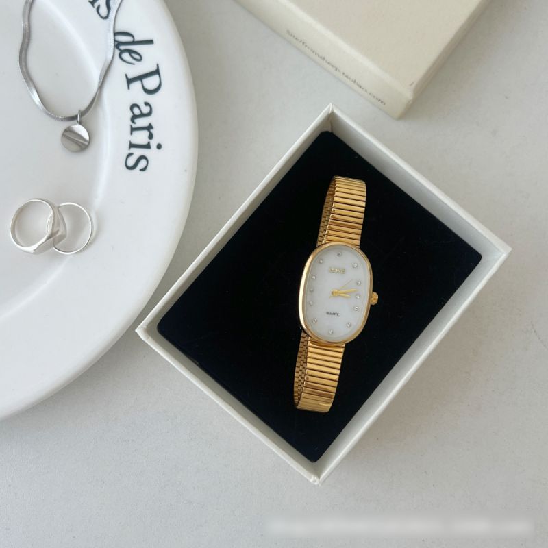 Fashion Gold With Blue Surface Stainless Steel Oval Dial Watch,Ladies Watches