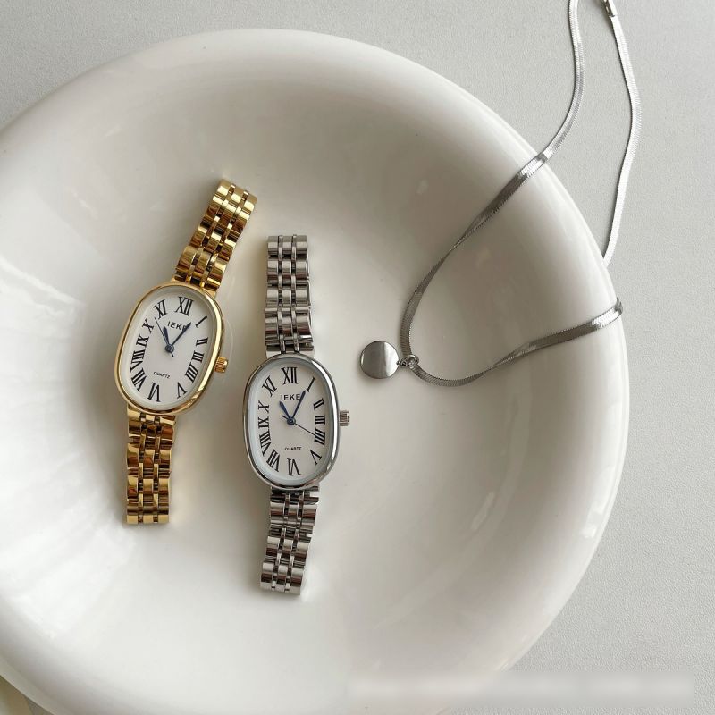 Fashion Silver Belt White Surface/woven Belt Stainless Steel Oval Dial Watch,Ladies Watches