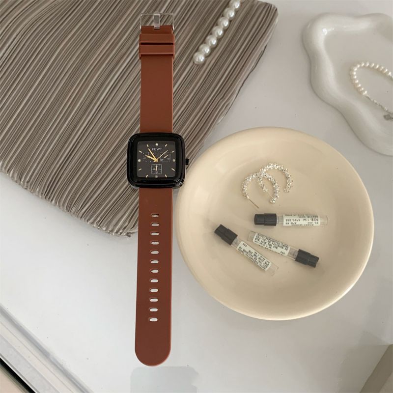 Fashion Coffee Belt Stainless Steel Square Dial Watch,Ladies Watches