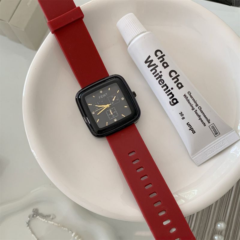 Fashion Red Belt Stainless Steel Square Dial Watch,Ladies Watches