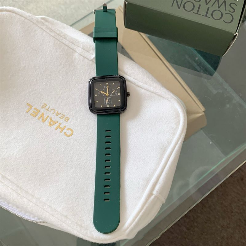 Fashion Green Belt Stainless Steel Square Dial Watch,Ladies Watches