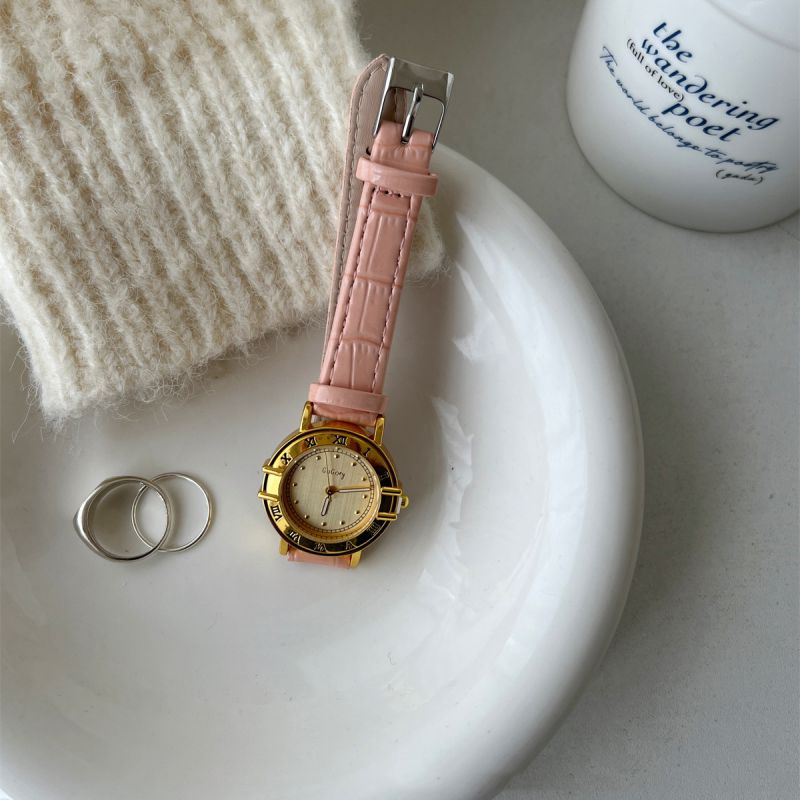 Fashion Coffee Belt Stainless Steel Round Dial Watch,Ladies Watches