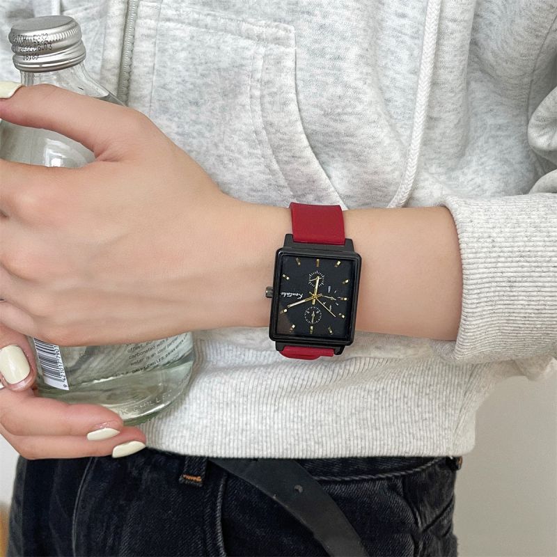 Fashion Red Ribbon Stainless Steel Square Dial Watch,Ladies Watches
