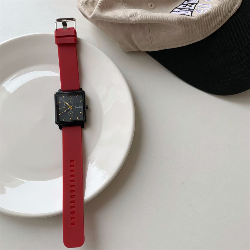 Fashion Red Ribbon Stainless Steel Square Dial Watch,Ladies Watches