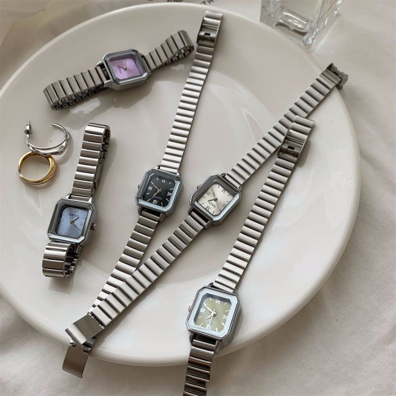 Fashion Black-faced Stainless Steel Square Dial Watch,Ladies Watches