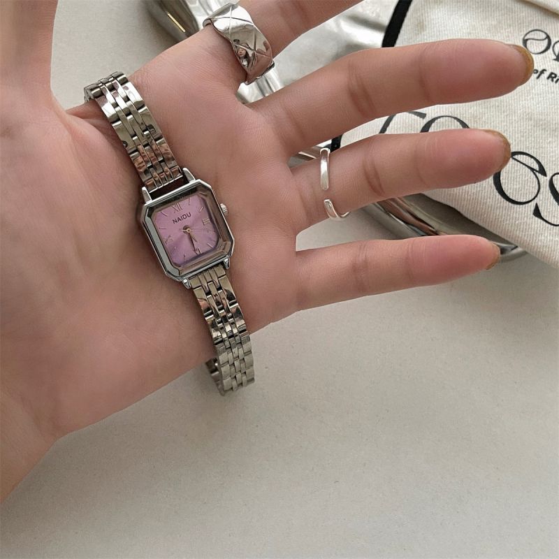 Fashion Purple Face Stainless Steel Square Dial Watch,Ladies Watches