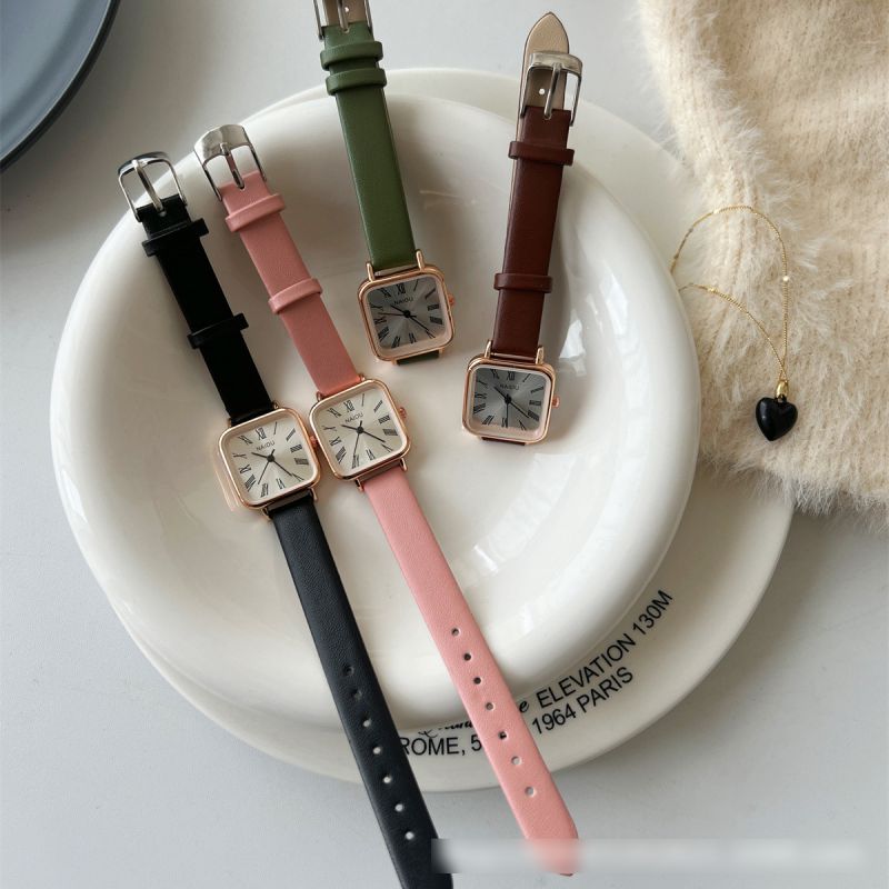 Fashion Pink Belt Stainless Steel Square Dial Watch,Ladies Watches