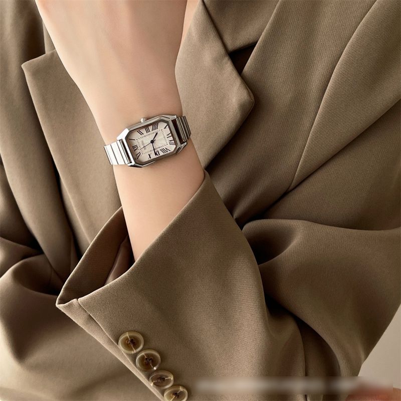 Fashion Silver With Black Surface Stainless Steel Square Dial Watch,Ladies Watches
