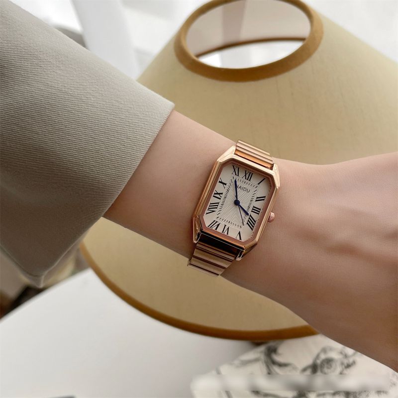 Fashion Rose Gold White Surface Stainless Steel Square Dial Watch,Ladies Watches