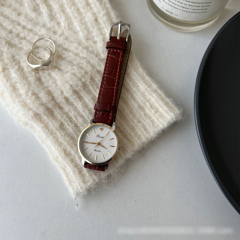 Fashion Coffee Belt White Noodles/tiaoding Style Stainless Steel Round Dial Watch,Ladies Watches