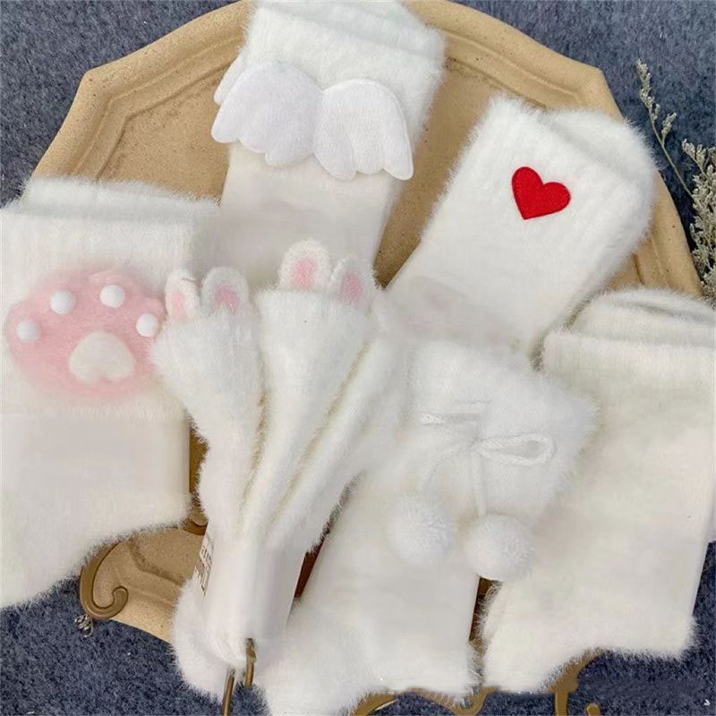 Fashion Solid White Socks Coral Fleece Mid-calf Socks,Fashion Socks
