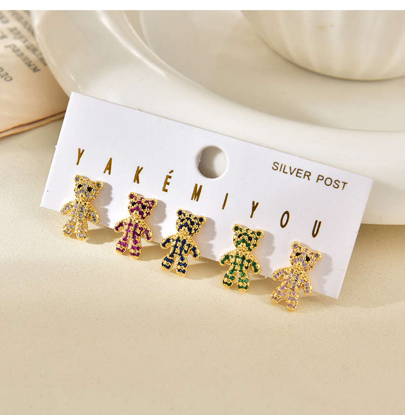 Fashion Color Copper Inlaid Zircon Bear Earring Set Of 5 Pieces,Earring Set