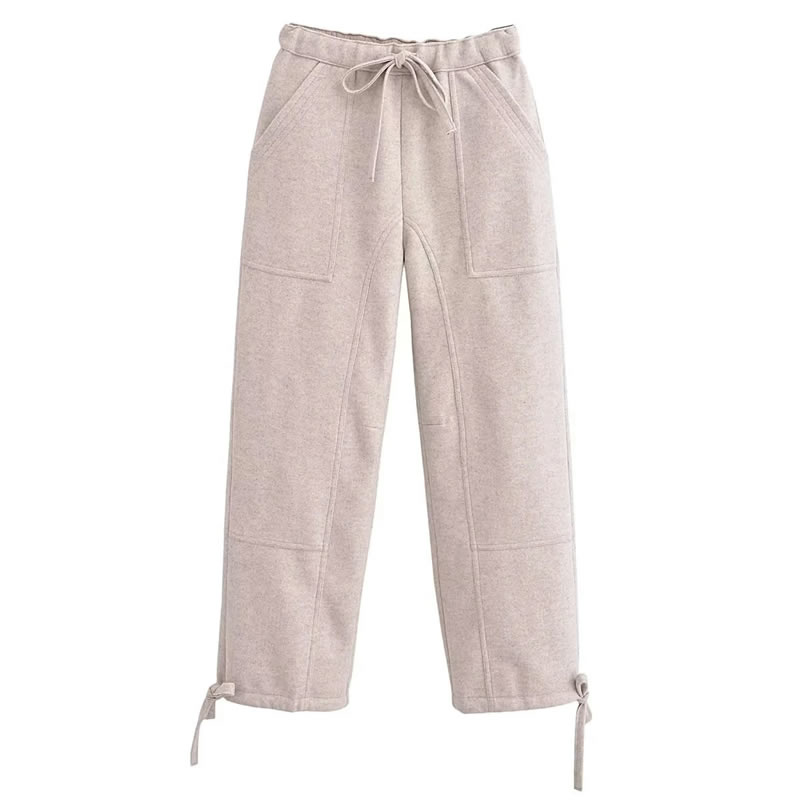 Fashion Khaki Woven Lace-up Trousers,Pants