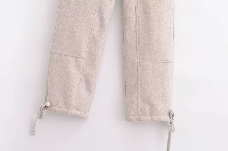Fashion Khaki Woven Lace-up Trousers,Pants