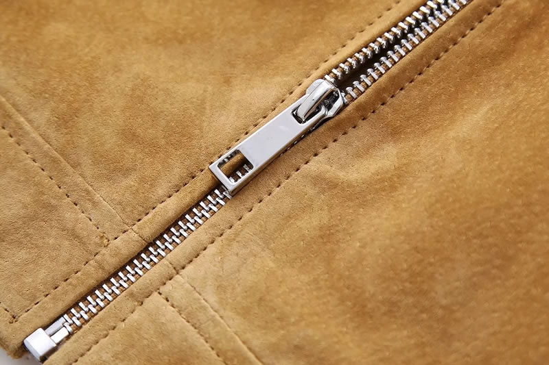 Fashion Brown Woven Lapel Zipped Jacket,Coat-Jacket