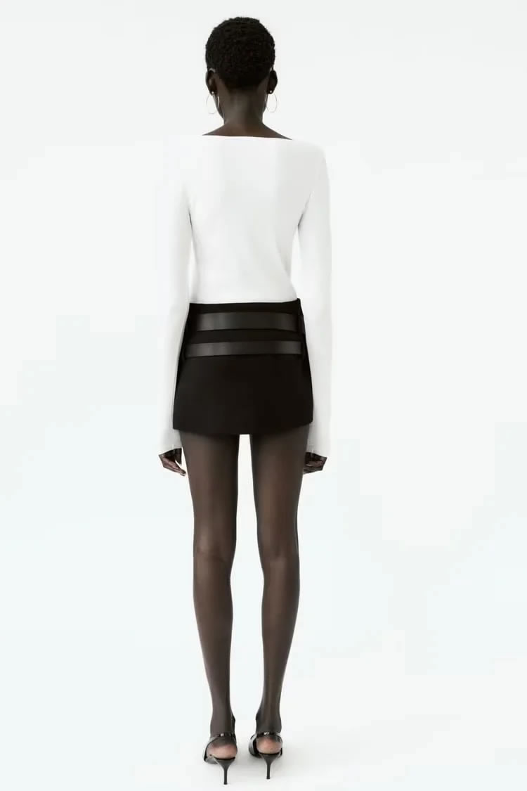 Fashion Black Double Belt Skirt,Skirts