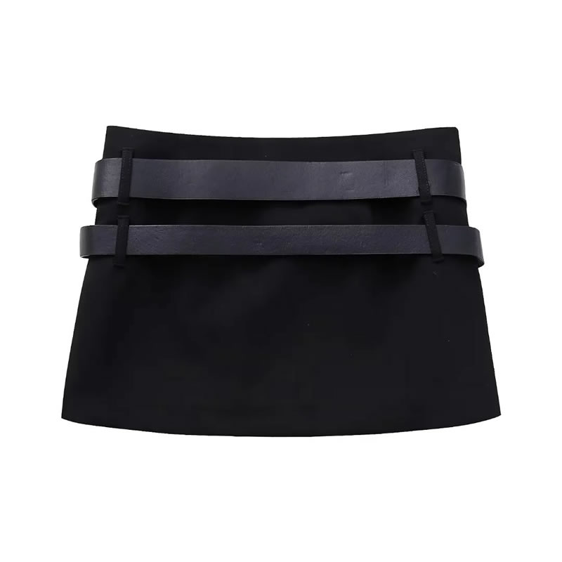 Fashion Black Double Belt Skirt,Skirts