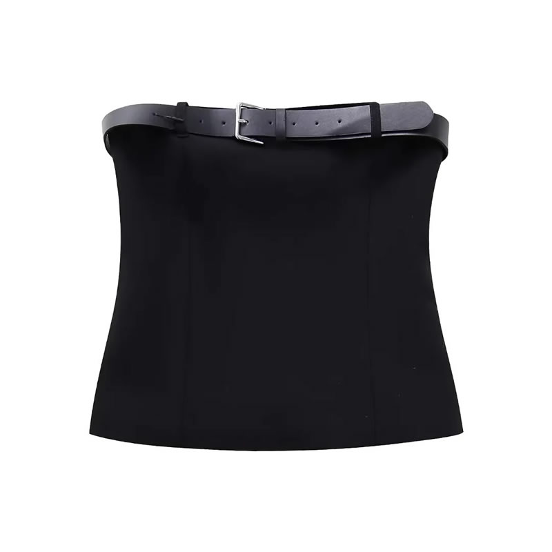 Fashion Black Belted Bandeau Top,Tank Tops & Camis