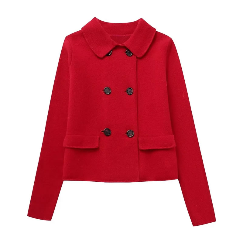 Fashion Red Wool Double-breasted Jacket,Coat-Jacket