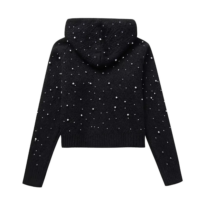 Fashion Black Glossy Knit Zipper Jacket,Coat-Jacket