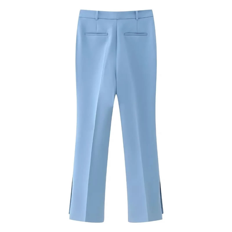 Fashion Blue Polyester Micro-pleated Straight-leg Trousers,Pants
