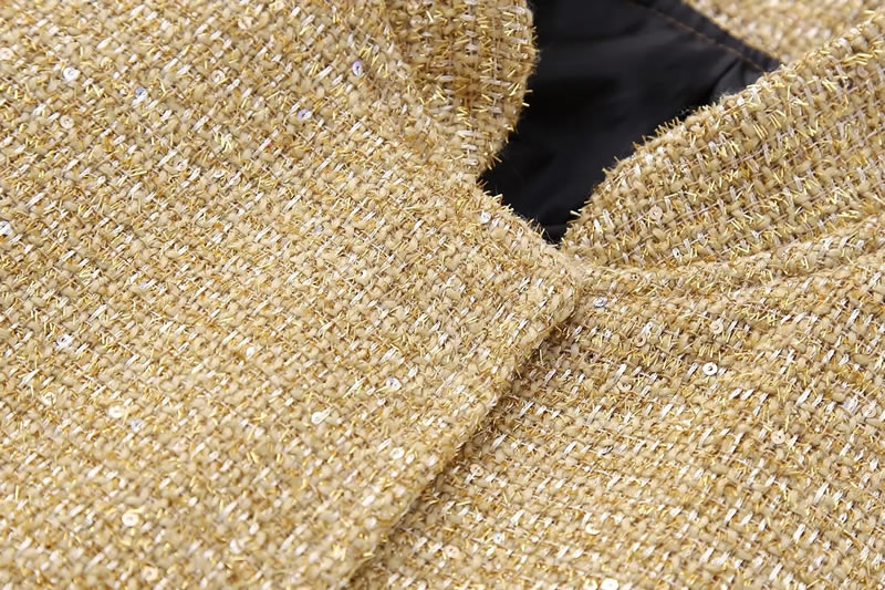 Fashion Gold Polyester Stand Collar Jacket,Coat-Jacket