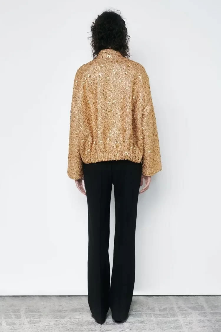 Fashion Gold Polyester Stand Collar Jacket,Coat-Jacket