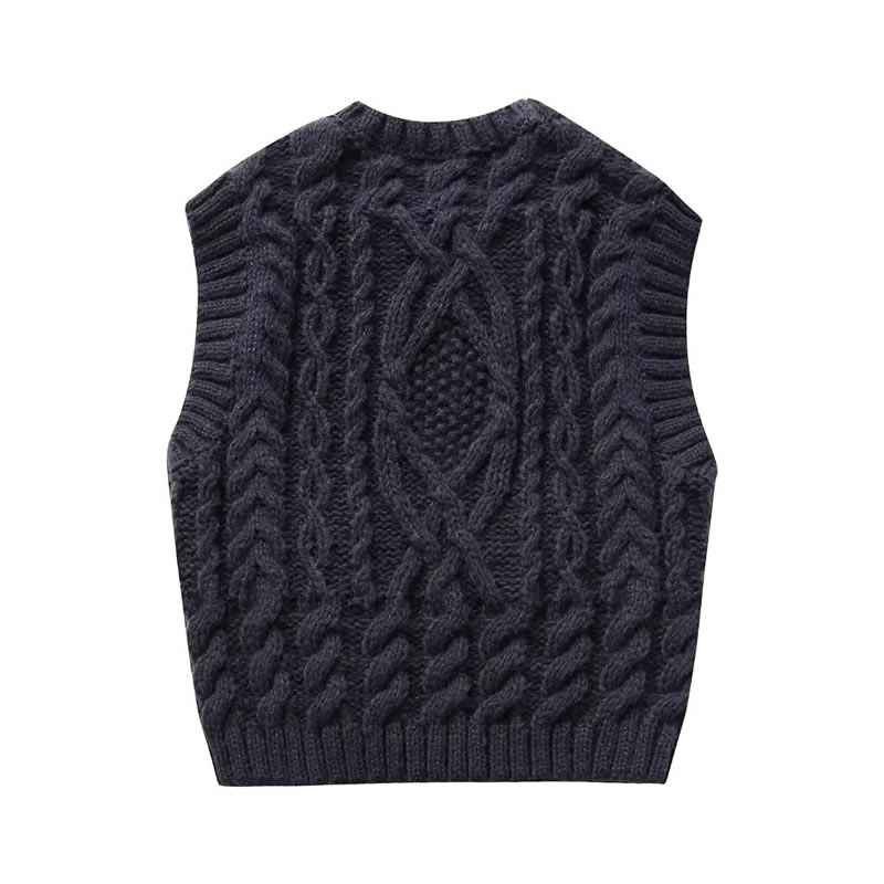Fashion Navy Blue Cable Knit Vest,Tank Tops & Camis