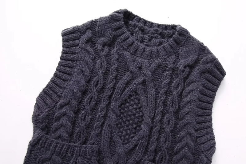 Fashion Navy Blue Cable Knit Vest,Tank Tops & Camis