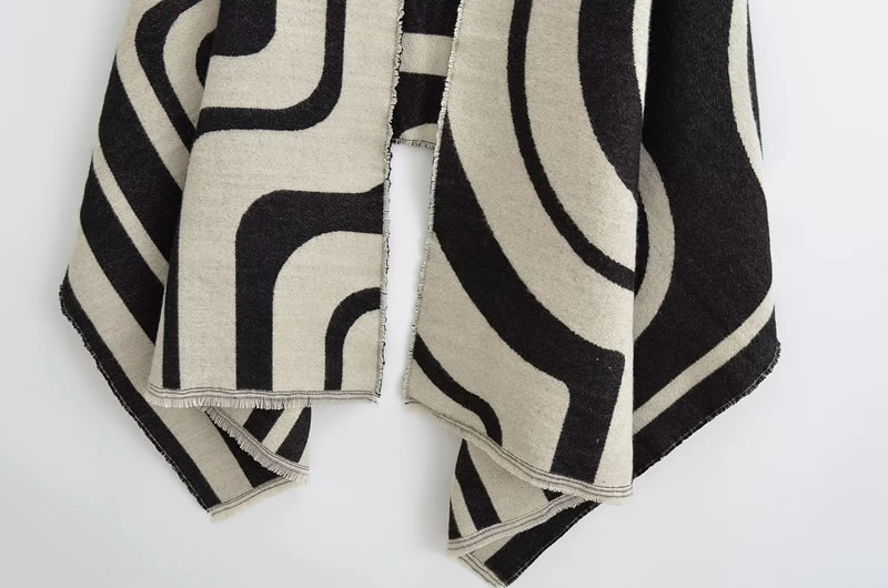 Fashion Black Faux Cashmere Geometric Jacquard Scarf,knitting Wool Scaves