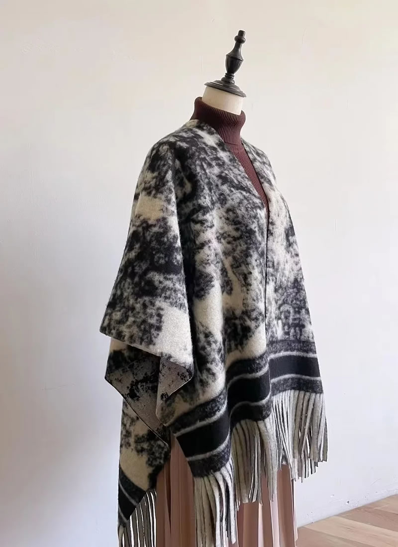 Fashion Color Faux Cashmere Printed Fringed Shawl,knitting Wool Scaves