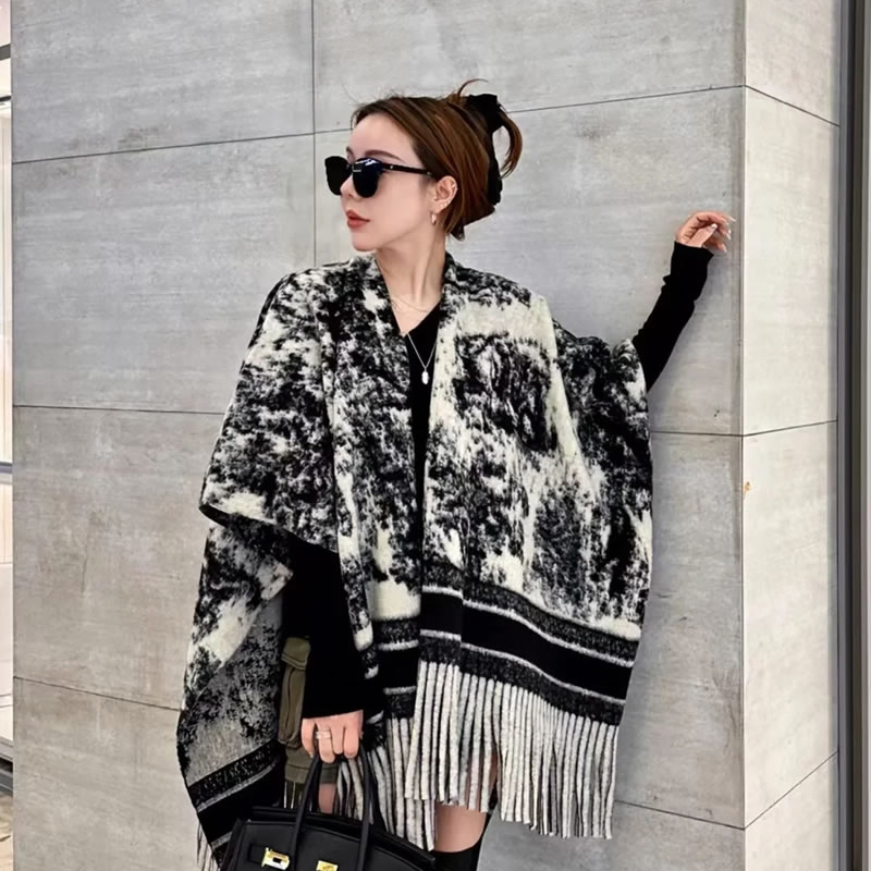 Fashion Color Faux Cashmere Printed Fringed Shawl,knitting Wool Scaves