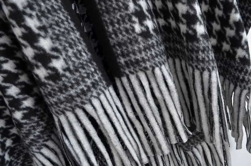 Fashion Black Faux Cashmere Houndstooth Fringed Shawl,knitting Wool Scaves