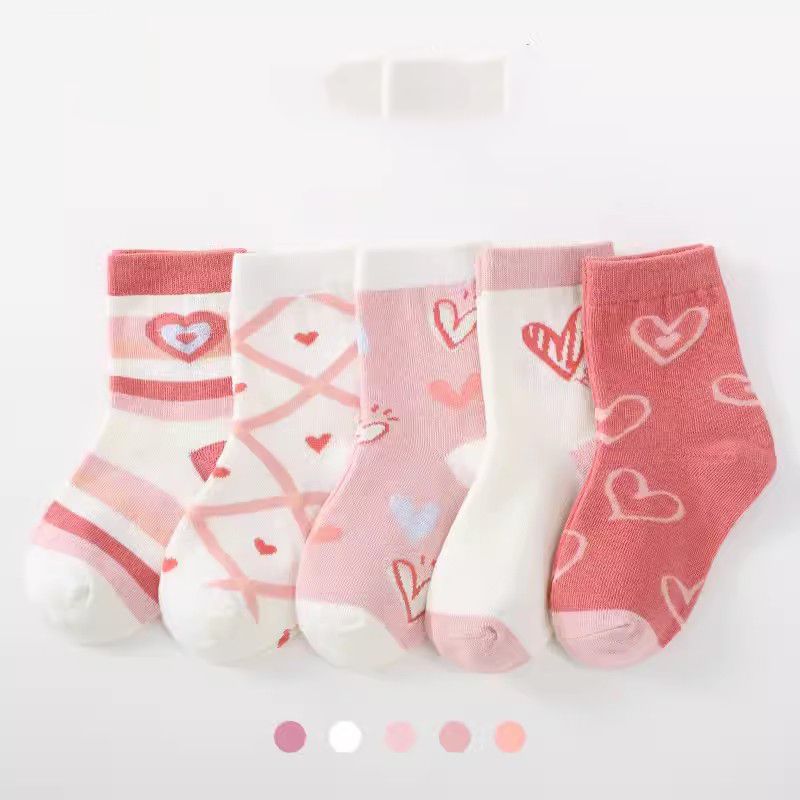 Fashion Korean Girls Cotton Socks-(5 Pairs Of Hardcover) New Product! Class A Combed Soft Cotton Cotton Printed Children