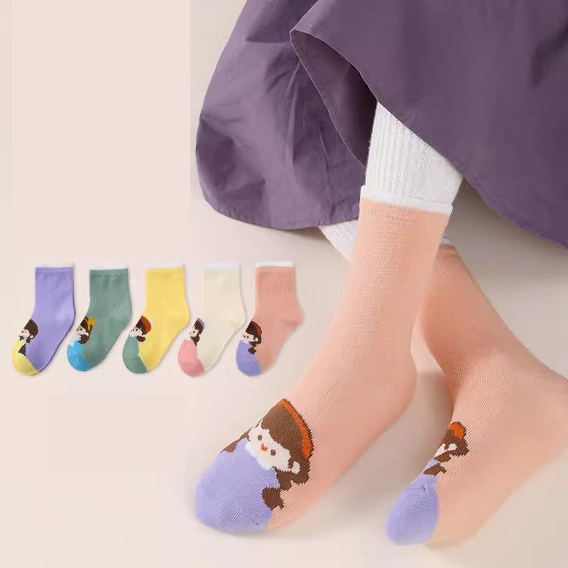 Fashion Literary Purple Style-(5 Pairs Of Hardcover) New Product! Class A Combed Soft Cotton Cotton Printed Children