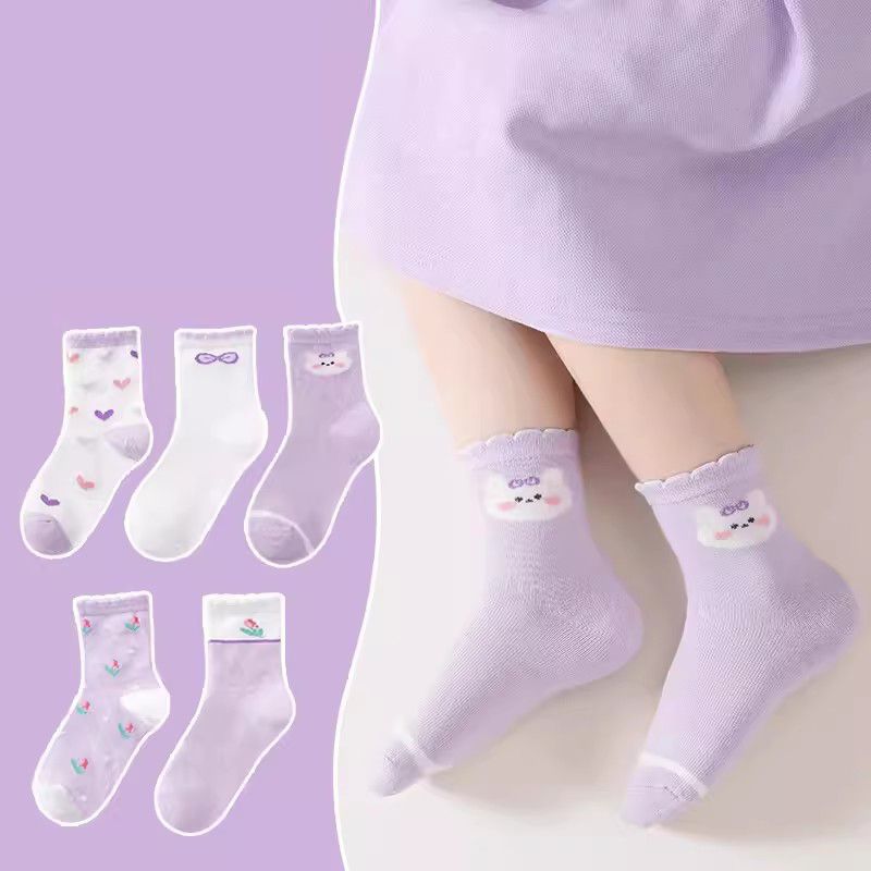 Fashion Literary Purple Style-(5 Pairs Of Hardcover) New Product! Class A Combed Soft Cotton Cotton Printed Children