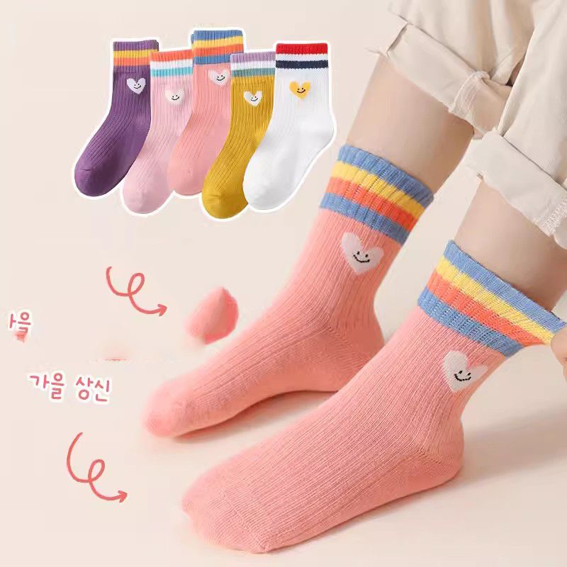 Fashion Korean Girls Cotton Socks-(5 Pairs Of Hardcover) New Product! Class A Combed Soft Cotton Cotton Printed Children