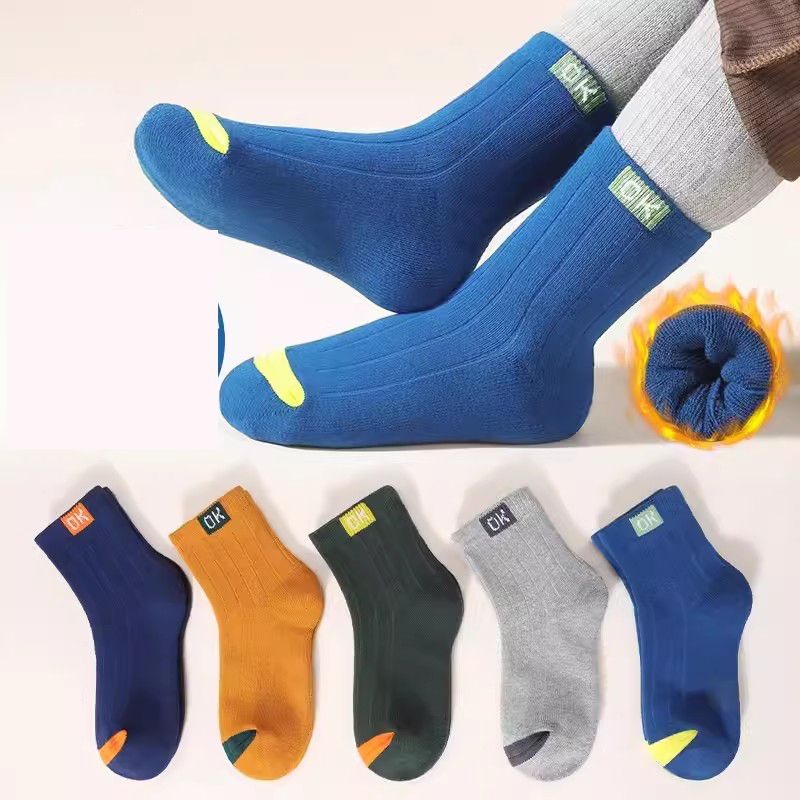 Fashion (new Winter Velvet Sports Ok Socks-5 Pairs (class A Pure Cotton) Cotton Printed Children