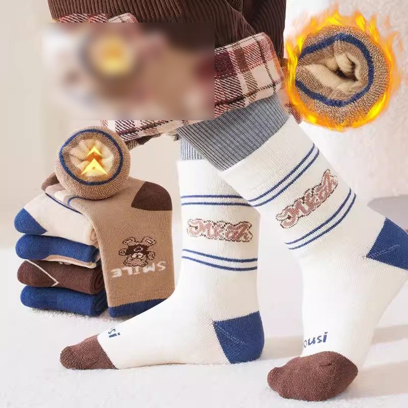 Fashion (new Winter Velvet Sports Ok Socks-5 Pairs (class A Pure Cotton) Cotton Printed Children