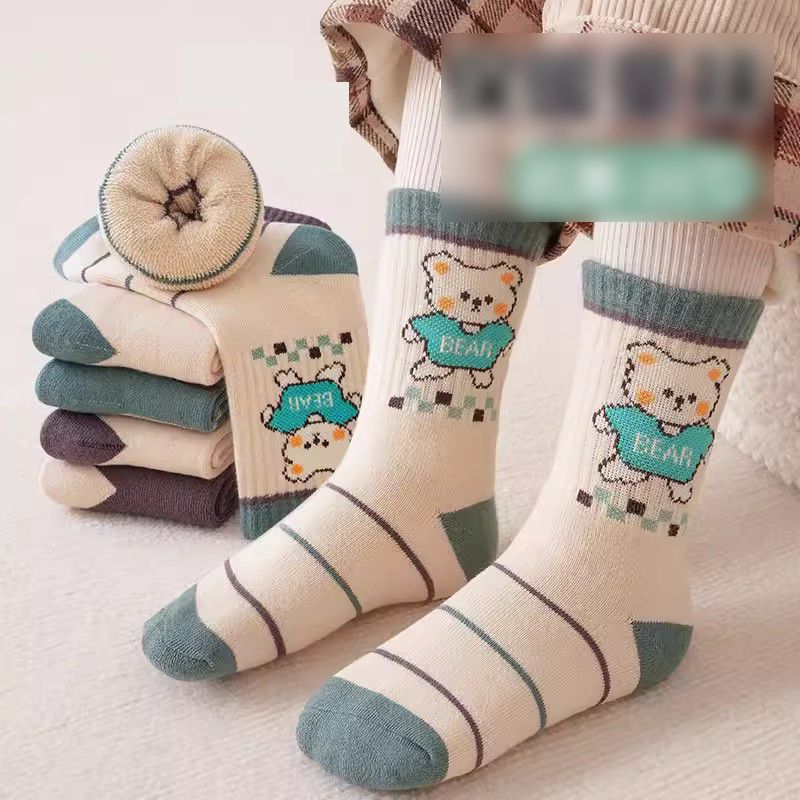 Fashion Forest Squirrel [spring And Autumn Cotton Socks 5 Pairs] Cotton Printed Plus Fleece Children