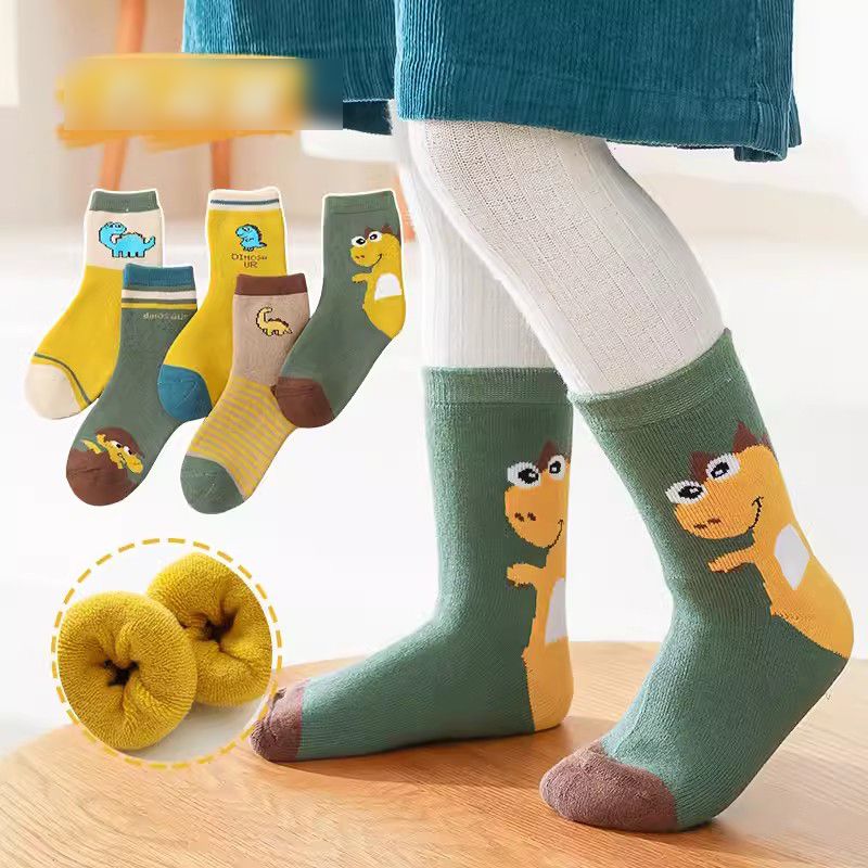 Fashion Forest Squirrel [spring And Autumn Cotton Socks 5 Pairs] Cotton Printed Plus Fleece Children