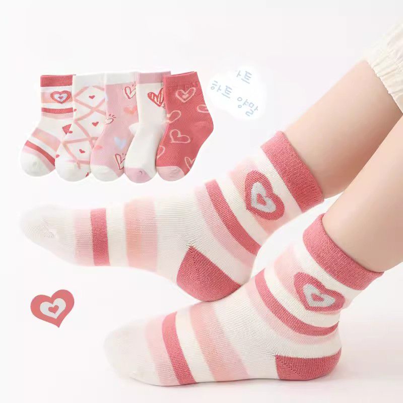 Fashion Sweetheart Rainbow [spring And Autumn Pure Cotton 5 Pairs] Cotton Printed Long Children