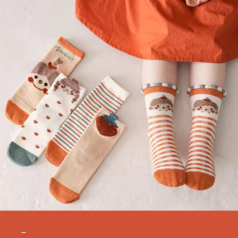 Fashion Forest Squirrel [autumn And Winter Extended Tube 5 Pairs] Cotton Printed Long Children