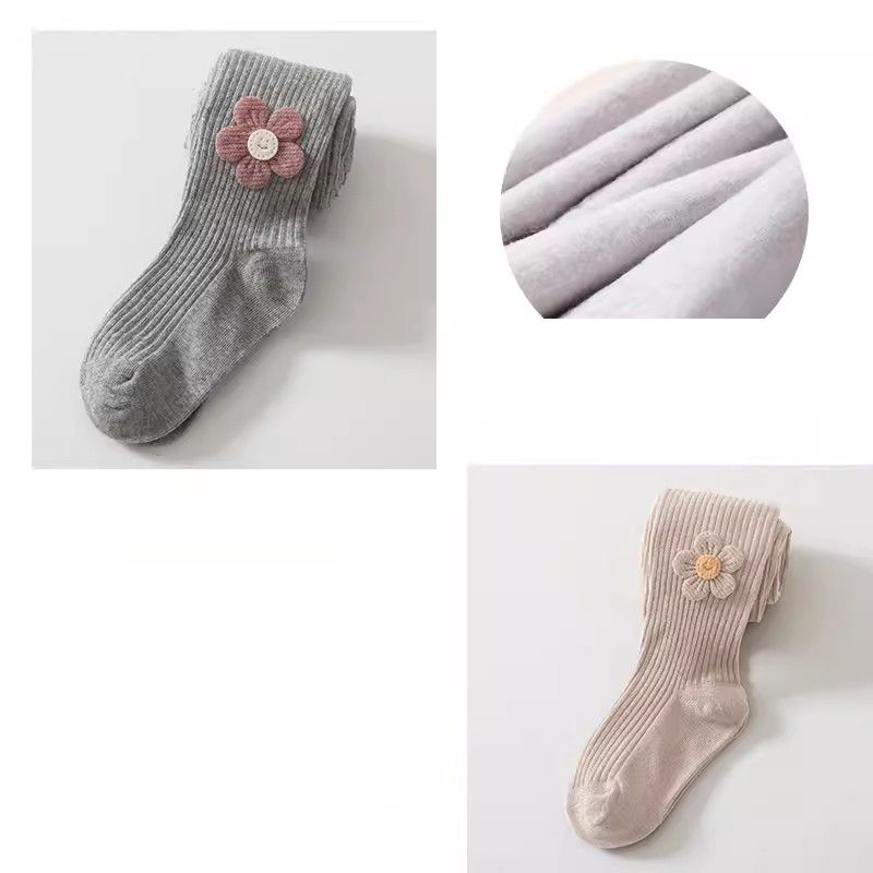 Fashion -5~12℃ Plus Velvet And Thickened Pantyhose-oatmeal Color [1 Pack] Cotton Appliqué Plush Children