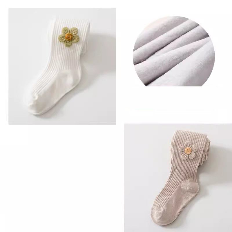 Fashion (suitable For 10-20℃) Brushed Velvet Pantyhose - White Cotton Appliqué Plush Children