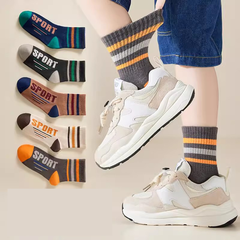 Fashion Trendy Big C [5 Pairs Of Velvet And Thickened Terry Socks] Cotton Knitted Childrens Mid-calf Socks,Kids Clothing